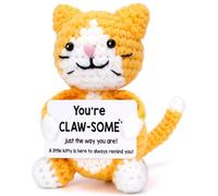 Crochet Cat Lover Gifts for Women Men, Small Funny Handmade Emotional Positive Crochet Animals Stuffed Plush, Mini Cool Cute Stuff Things Presents for Girls Boys, Fun Kitten Kitty Cat Ornament Décor