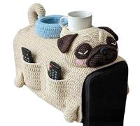 Crochet Cat Sofa Arm Organizer, Handmade Crochet Dog Sofa Organizer, Pet Armrest Storage, Dogs-shaped Knit Armrest Caddy 2 Pockets and 1 Mug Holder for Remote, Phone, Treats, Cup (Dog / 3)