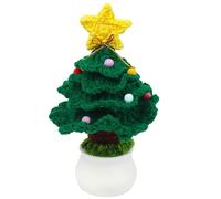 Crochet Christmas Tree Decoration, Hand-Knitted Xmas Tree with Bow for Home Office Desk, Car Dash, Holiday Party Festive Decor