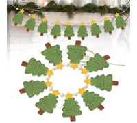 Crochet Christmas Tree Garland, Rustic Handmade Xmas Banner Christmas Tree Wooden Beads Farmhouse Hanging Decor,Boho Xmas Green Tassel Garland for Mantel Fireplace Wall Window Door