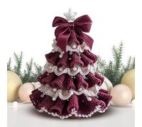 Crochet Christmas Tree - Knitted Decorations, Handmade Holiday Kit Beginner Crochet Set | Tree Bow Pearl Embellishment, Table Centerpiece for Desk, Windowsill, Living Room