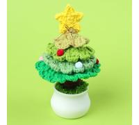 Crochet Christmas Tree Pot, Finished Hand Woven Artificial Forever Flowers Eternal Mini Pot Decoration for Office Kitchen Living Room Table Office Bedroom Unique Gift (Light Green)