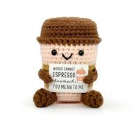 Crochet Coffee Cup Doll - "Words Cannot ESPRESSO How Much You Mean to Me" Handmade Thank You Gift, Cute Knitted Coffee Mug Plush Toy for Coworker, Employee, Teacher, Nurse Appreciation Gift