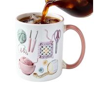 Crochet Coffee Mug for Women - Non-Slip Knitted Pattern Cup | 330ml Ceramic Drinkware, Funny Gift for Yarn Lovers, Modern Table Decor for Home Office, Tea Or Juice