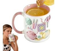 Crochet Coffee Mug, Personalized Mugs for Women, 330ml Crochet Aesthetic Non Slip Grip Ceramic Cup, Personalized Knitting Mugs Crafters Gift for Mom Grandma, for Home Office School Restaurant