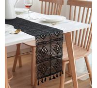 Crochet Cotton Lace Table Runner Vintage Bohemian Lace Table Runner Medieval Style (Black, 9.5 x 62 inches) Black 9.5 x 62 inches