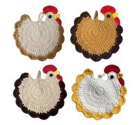 Crochet Cup Coaster, 4PCS Handmade Chicken Coasters Cute Chick Heat Insulated Drink Coaster with Hanging Hole Design for Desk Home Accessories