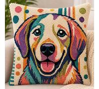 Crochet Dog Latch Hook Cushion Kits, 17x17 Inch Latch Hook Rug Kits for Adults Beginners, Pre-Printed DIY Cross-Stitch Embroidery Pillow for Home Sofa Bedroom Decoration, Handmade Craft Gift