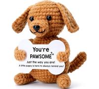 Crochet Dog Puppy Small Funny Gifts for Women Men Girls Boys, Mini Cool Cute Stuff Things Presents, Birthday Christmas Stocking Stuffers Ornament Desk Decor, Emotional Positive Support Crochet Animals