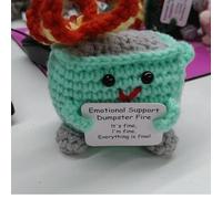 Crochet Dumpster Fire, Cute Positive Emotional Support Gift, Funny Desk Decor for Office & Home, Handmade Wool Trash Can Fire Novelty Gift for Friends, Coworkers