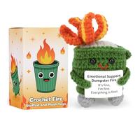 Crochet Fire Doll with Legs - Handmade Stress Relief Emotional Support Dumpster Doll with Positive Affirmation Card, Funny Office Desk Toy, Birthday Gag Gift for Friends & Coworkers