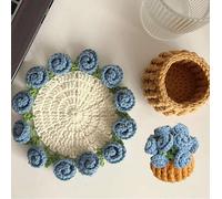 Crochet Flower Blanket Coasters, 7.8in Crochet Flower Coasters, Handmade Vintage Crochet Flower Bouquet Material Pack, DIY Floral Crochet Coasters Gifts for Women Mother's Day