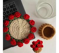 Crochet Flower Blanket Coasters, 7.8in Crochet Flower Coasters, Handmade Vintage Crochet Flower Bouquet Material Pack, DIY Floral Crochet Coasters Gifts for Women Mother's Day