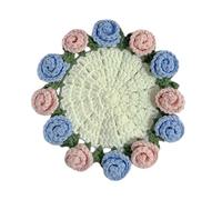 Crochet Flower Blanket DIY Handmade Rose Bouquet Soft Knitted Decorative Day Birthda(Finished Product) Snowflake Crystal Ornament (Blue, 16cm)