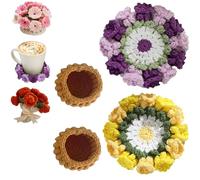 Crochet Flower Bouquet Blanket Coasters, DIY/Finished Mini Tabletop Potted Flowers, Handmade Crochet Suzuran Bouquet Romantic Knitted Gift for Girls Mom for Birthday, Anniversary, Valentines,B,Finishe
