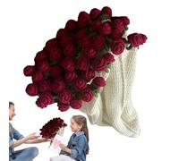 Crochet Flower Bouquet Blankets Material Kit, Handmade Knitted R-ose Flower Bouquet Blanket, Knitted Red Roses for Mothers Day, Valentines Day (Material Package)