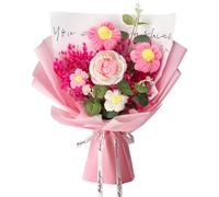 Crochet Flower Bouquet: Completed Crochet Rose Flowers Dried Natural Gypsophila Baby's Breath Flowers Bouquet for Birthday Home Decor (Pink)