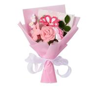 Crochet Flower Bouquet,Crochet Flowers,Knitted Rose Tulip Lily of the Valley Flower Bouquet for Women Wife Lover Friends Anniversary Birthday Valentine's Day Mother's Day Graduation Gifts (Pink)