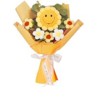 Crochet Flower Bouquet, Gifts for Teachers, Handmade Knitted Smile Sunflower Arrangement, Artificial Floral Arrangement for Mothers Day, Birthdays, Weddings, Graduations, Christmas, Teacher Gifts