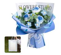 Crochet Flower Bouquet, Knitting Crochet Flower Bouquet, Completed Handmade Artificial Rose Daisy Bouquet Cotton Knitted Flowers for Women Graduation Anniversary Birthday Gift and Home Decor(Blue)