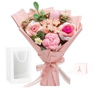 Crochet Flower Bouquet Pink Crochet Flowers, Ovis ammon Hand Knitted Flowers Rose for Valentine's Day, Home Decor, Weddings, Birthdays, Mother's Day Include Gift Box Bag and Greeting Card