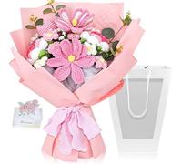 Crochet Flower Bouquet Pink, Handmade Knitted Artificial Flowers with Card