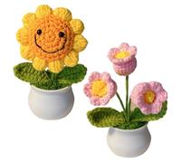 Crochet Flower Bouquet,Sunflower Gifts for Women, Emotional Support Gift, Sunflowers Artificial Flowers,2 Plant Gifts, Mother’s Day, Home Decor,Car Decoration,Hand Woven Bell Orchid