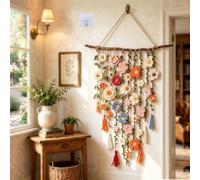 Crochet Flower Garden Wall Hanging,Boho Cascading Flowers Wall Decor