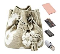 Crochet Flower Handbag - Knitted Floral Handbag Wallet With 3D Tassel | Beach Śac Bohemian Style | Cotton Made Velvet Tote For Ladies Holiday B, white, Se référer au descriptif