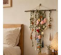 Crochet Flower Macrame Wall Hanging, Boho Cotton Handmade Wall Decor | Nordic Bohemian Floral Wall Art with Driftwood, Ready-to-Hang Farmhouse Indoor Ornament & Sweet Gift