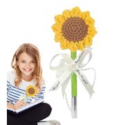 Crochet Flower Pens - 15cm Sunflower Decor, PP Barrel Craft Pen, Knitted Accessory with Satin Ribbon Bright Color Pattern | Lovely Desk Tool for Women, Students and Teachers Wedding Guest Gift