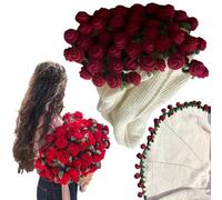 Crochet Flower Rose Bouquet Blanket Handmade - Surprise Bouquet Blanket, Romantic Knitted Rose Floral Bed Throw Blankets, Gift for Mother’s Day Birthday Home Decor (3.6ft Finished-Red)