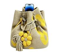 Crochet Flower Tote Bag Handbag with 3D Floral Tassels