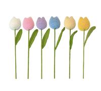 Crochet Flowers, 6pcs Fake Tulips Artificial Flowers, Handmade Crochet Tulip Bouquet, Knitted Artificial Forever Tulip Flowers, Crochet Flower Bouquet Table Centerpieces Gift for Women