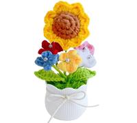 Crochet Flowers Artificial Sunflower Knitted Eternal Potted Plants,Handmade Crocheted Shaking SunFlowers for Car Dashboard Home Office Decor Funny Gifts for Women's Birthday Motivational Gifts (1, E)
