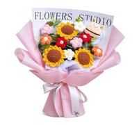 Crochet Flowers Bouquet, Handmade Knitted Sunflower Flower Bouquet, Pink | 35x30cm Knitted Flowers, Everlasting Artificial Yarn Flowers, for Home Decor Wedding Anniversary Mother's Day Birthday