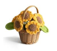 Crochet Flowers, Emotional Support Gift, Handmade Sunflower Potted Desk Plant for Home Decor, Sunflower Basket, Positive Gifts for Women Birthday Mom Best Friend (10 * 14cm/3.9 * 5.5in)