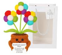 Crochet Flowers, Emotional Support Gifts, Rainbow Daisy Emotional Support Plant with Inspirational Message Card and Bag, Crochet Gifts for Christmas Coworkers Women Employee Teacher Best Friend