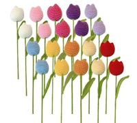 Crochet Flowers, Fake Tulips Artificial Flowers Handmade Knitted Tulip Bouquet Crochet Flower Bouquet Arrangements for Birthday Graduation Wedding Home Party Decor (20Pcs)