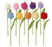 Crochet Flowers, Fake Tulips Artificial Flowers Handmade Knitted Tulip Bouquet Crochet Flower Bouquet Arrangements for Birthday Graduation Wedding Home Party Decor (10Pcs)
