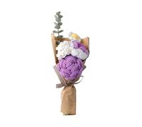 Crochet Flowers Finished Bouquet Mixed Handmade Knitted Flower Rose DIY Artificial Floral Arrangement Rose Sunflower Daisy Eternal Bouquet Gift for Mother’s Day Valentine Wedding Home Decoration