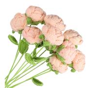 Crochet Flowers Handmade Knitting Rose Artificial Woven Small Potted with Stems for Valentine's Gifts Home Wedding Party Office Table Decor, Pink Count 10