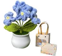 Crochet Flowers,Knitted Flowers,Cute Flower Crochet Gift,Home Office Desk Decoration Crochet Flower Bouquet for Mom Classmate and Girlfriend(Blue)
