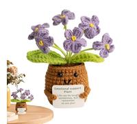 Crochet Flowers Pot - Positive Flower | Hand Knitted Flowers | Cute Forever Plant Pots Handmade Flower Pot for Home & Dashboard Emotional Support Crochet Flower Artificial Potted Plant