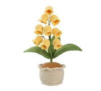 Crochet Flowers Potted Handmade Crochet Lily of the Valley Bouquet Potted Plants Knitted Artificial Forever Flowers with Pot for Home Decorations, Office Desk (E)