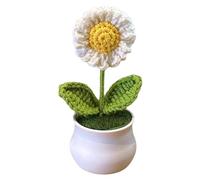 Crochet Flowers Potted, Knitted Plants Flower Potted Gifts, Cute Knitted Flower Ornament, Handmade Car Crochet Center Console Decoration, Desk Flowers Plant Decor