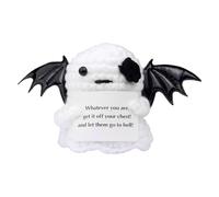 Crochet Ghost, Positive Halloween Crochet Doll, Pocket Hug Gift, Handmade Knitted Devil Wings Ghost With Card