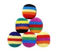 Crochet Hacky Ball, 6 Pack Handmade Crochet Kick Balls, Rainbow Striped Juggling Balls for Kids and Adults, Foot Bag Kick Sack, Durable Soft Knit Foot Bags for Beginners and Outdoor Play