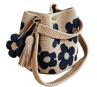 Crochet Handbags, Womens Handmade Flower Tote Crochet, Blue, Consulte la descripción