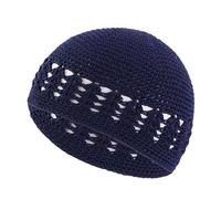 Crochet Hat Adult Elastic Hat Winter Hollow Out Knitted Hot Winter Presents for Students Teenagers Men Muslims Skull Cap Beanies Cotton Head Prayer Navy Blue